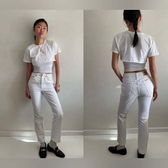 NWT EDWIN Women’s Jeans Anthropologie Anderson Ankle Ivory White - Size 24 - Picture 1 of 11